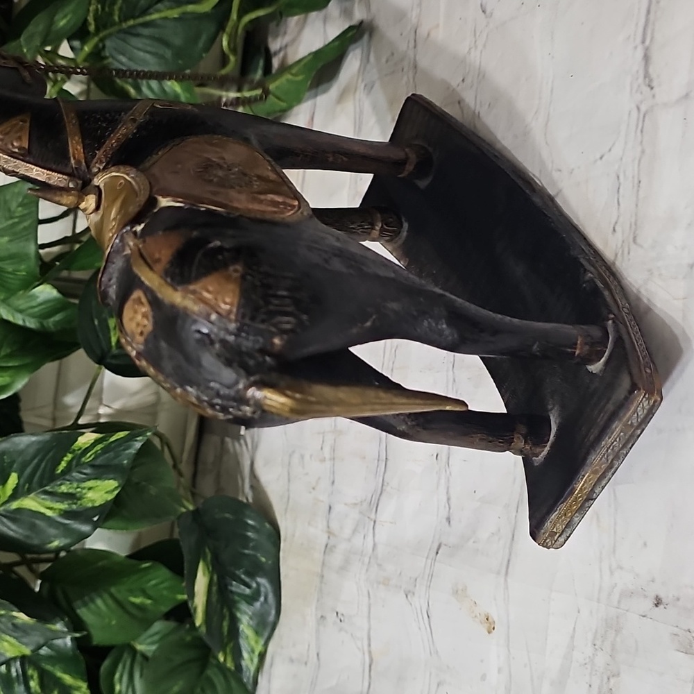 Vintage Carved Wooden Hammered Brass Rocking Horse Decor - Picture 5 of 12